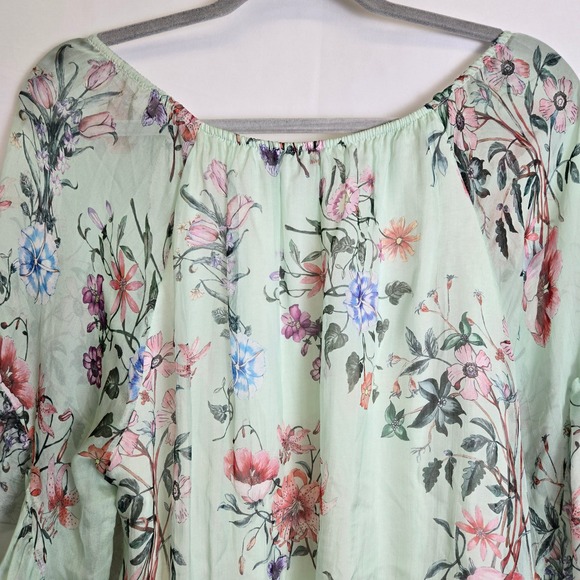Angela Moda Floral Silk Sheer Lined Blouse, Cottagecore, Mint Green, Size Medium - Picture 10 of 11